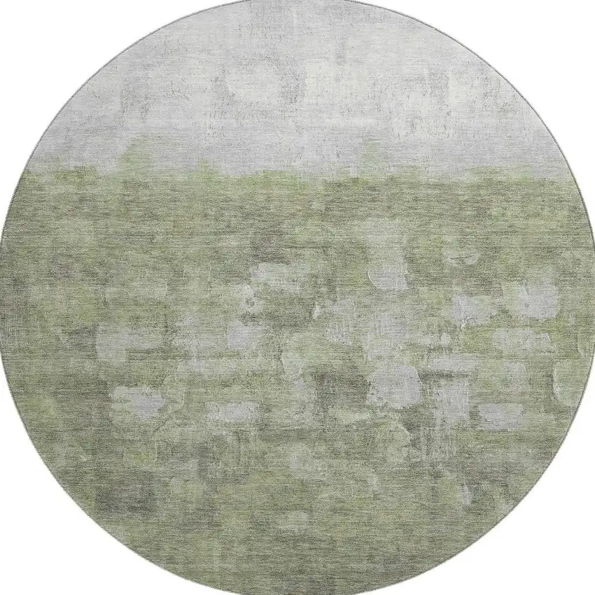 8' Fern Green And Silver Abstract Washable Round Rug With UV Protection Photo 4