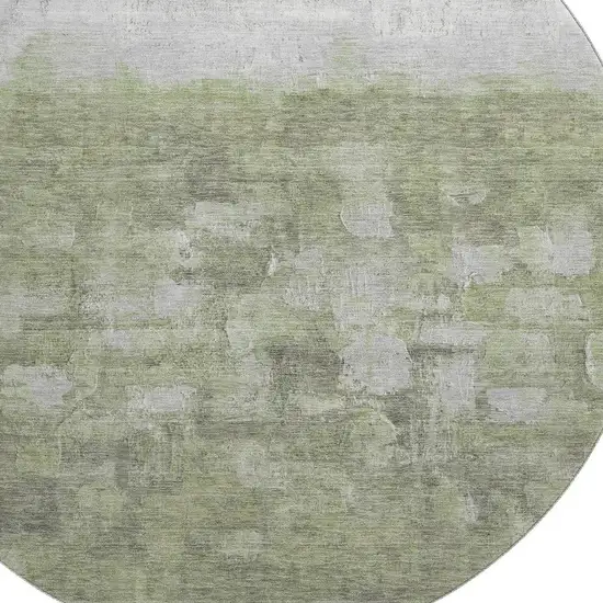 8' Fern Green And Silver Abstract Washable Round Rug With UV Protection Photo 3