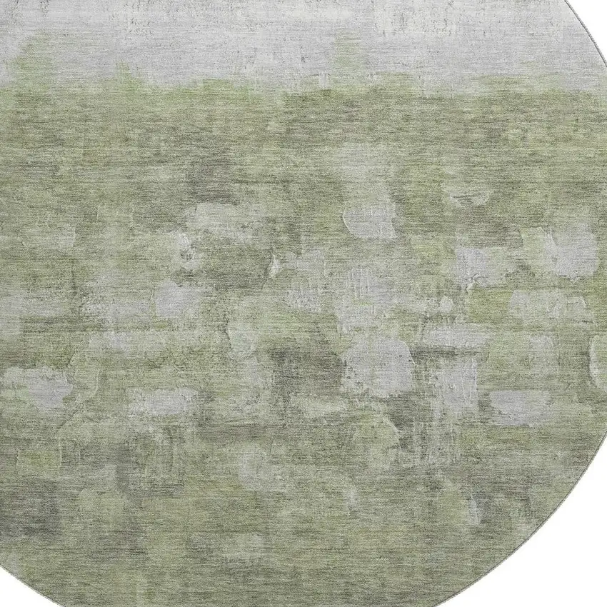 8' Fern Green And Silver Abstract Washable Round Rug With UV Protection Photo 3