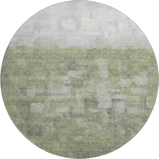 8' Fern Green And Silver Abstract Washable Round Rug With UV Protection Photo 1