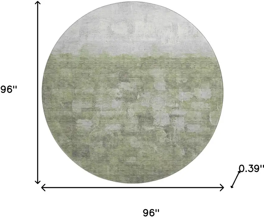 8' Fern Green And Silver Abstract Washable Round Rug With UV Protection Photo 8
