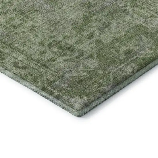 8' Fern Green And Silver Oriental Washable Area Rug With UV Protection Photo 7