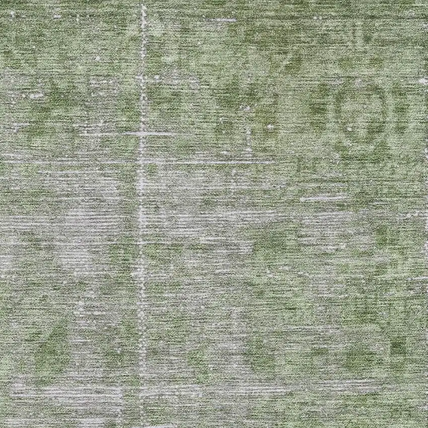 8' Fern Green And Silver Oriental Washable Area Rug With UV Protection Photo 2