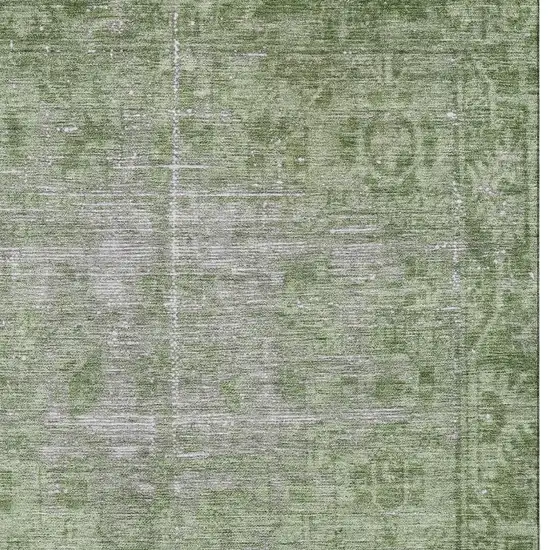 8' Fern Green And Silver Oriental Washable Area Rug With UV Protection Photo 3