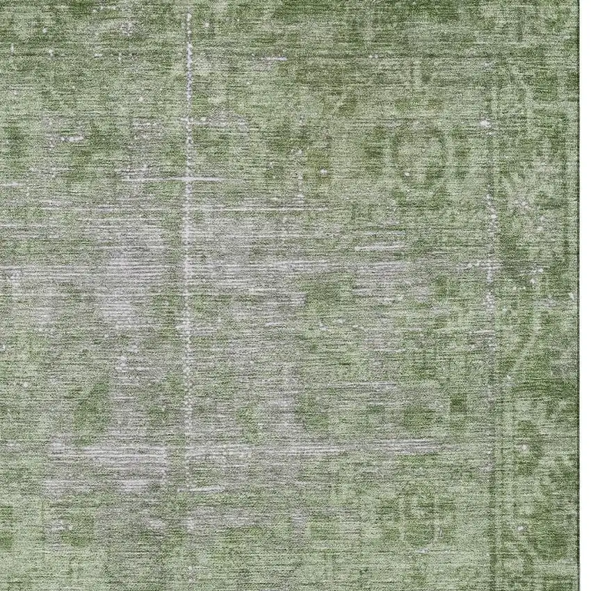 8' Fern Green And Silver Oriental Washable Area Rug With UV Protection Photo 3