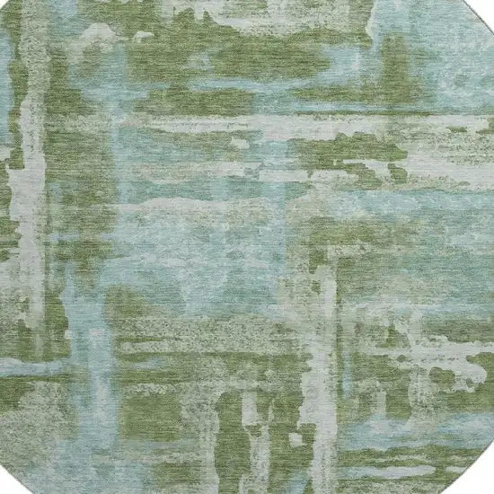 8' Fern Green And Sky Blue Abstract Washable Round Rug With UV Protection Photo 3