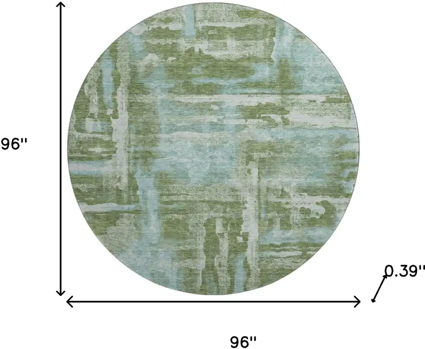 8' Fern Green And Sky Blue Abstract Washable Round Rug With UV Protection Photo 8