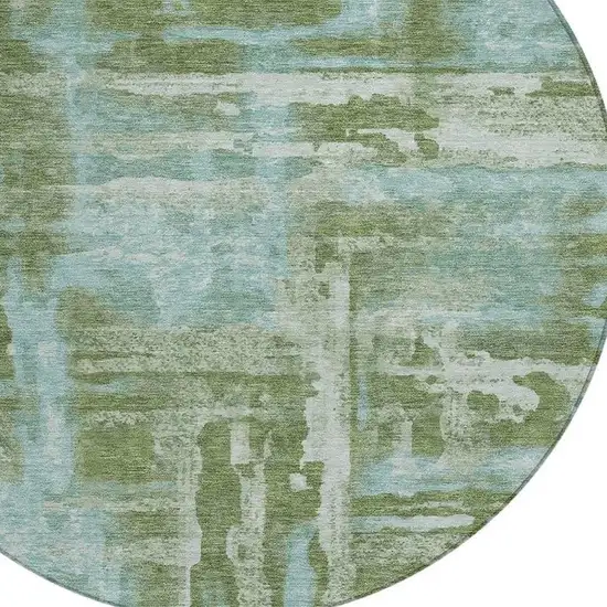 8' Fern Green And Sky Blue Round Abstract Washable Indoor Outdoor Area Rug Photo 3