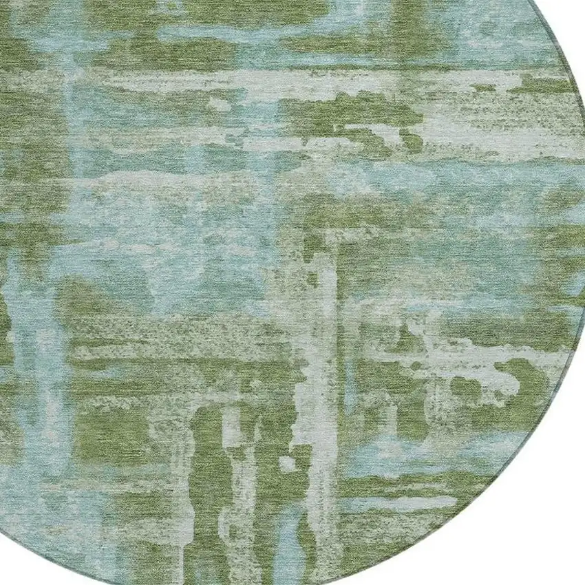 8' Fern Green And Sky Blue Round Abstract Washable Indoor Outdoor Area Rug Photo 3