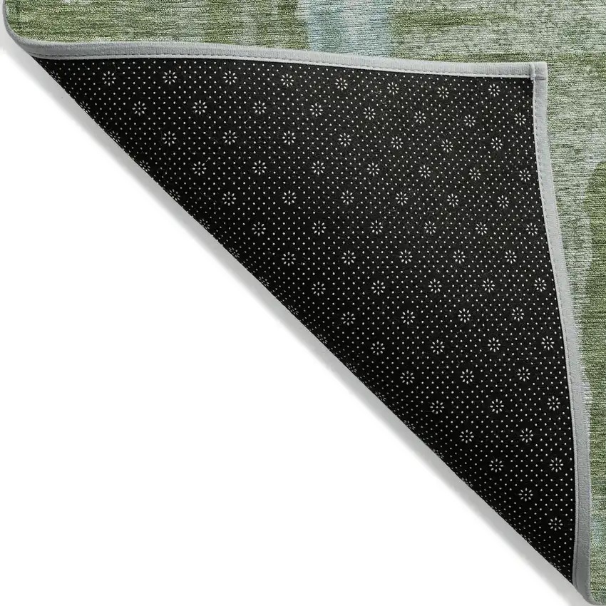 8' Fern Green And Sky Blue Round Abstract Washable Indoor Outdoor Area Rug Photo 8