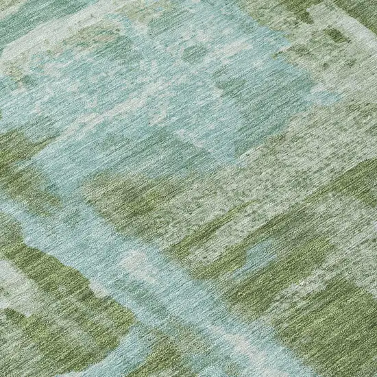 8' Fern Green And Sky Blue Round Abstract Washable Indoor Outdoor Area Rug Photo 7