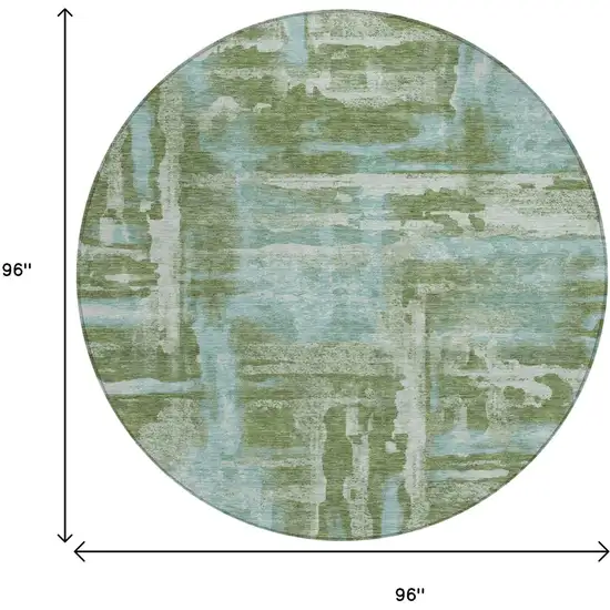 8' Fern Green And Sky Blue Round Abstract Washable Indoor Outdoor Area Rug Photo 9