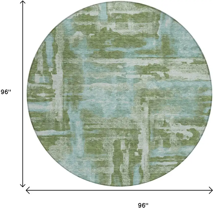 8' Fern Green And Sky Blue Round Abstract Washable Indoor Outdoor Area Rug Photo 9