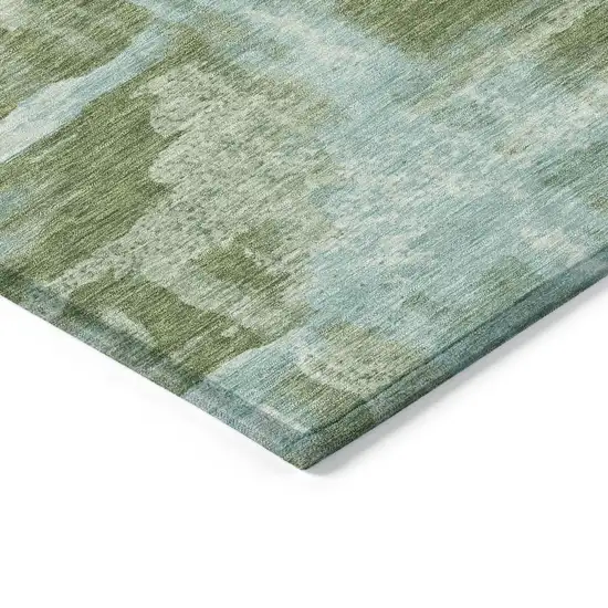 8' Fern Green And Sky Blue Round Abstract Washable Indoor Outdoor Area Rug Photo 9