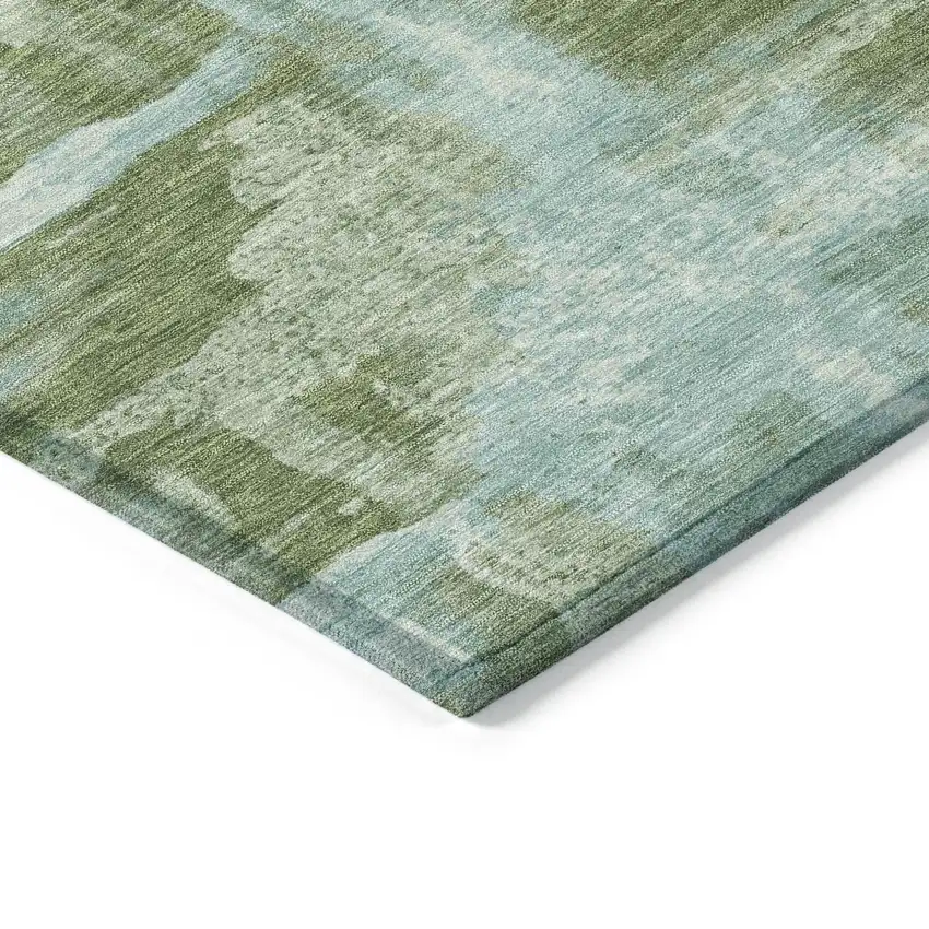 8' Fern Green And Sky Blue Round Abstract Washable Indoor Outdoor Area Rug Photo 9