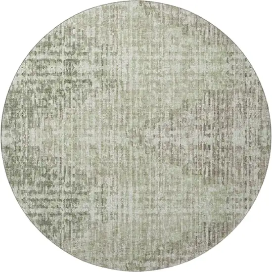 8' Fern Green And Taupe Geometric Washable Round Rug With UV Protection Photo 4
