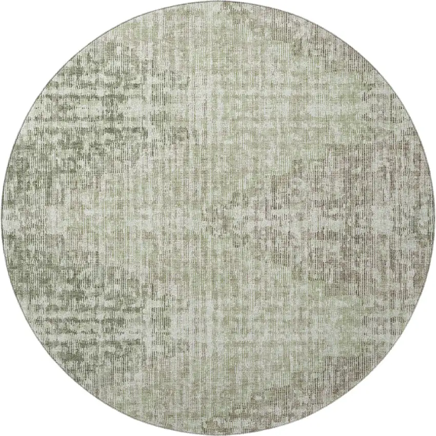 8' Fern Green And Taupe Geometric Washable Round Rug With UV Protection Photo 4