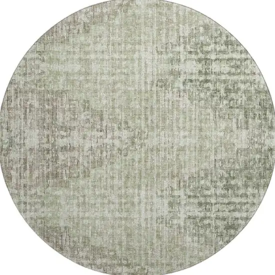 8' Fern Green And Taupe Geometric Washable Round Rug With UV Protection Photo 3