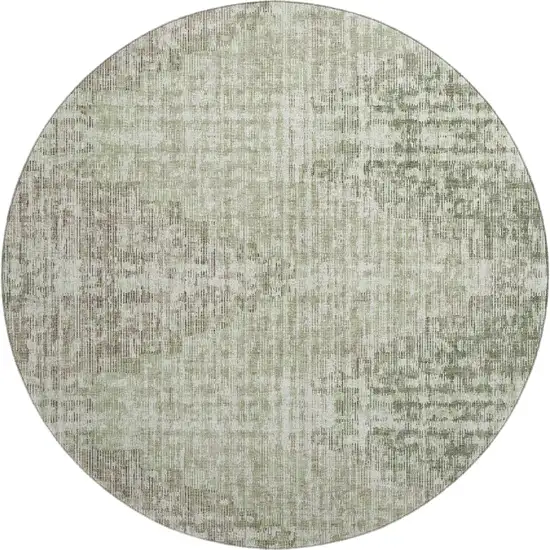 8' Fern Green And Taupe Geometric Washable Round Rug With UV Protection Photo 1