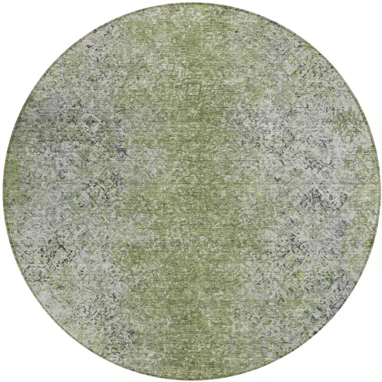8' Fern Green Artichoke Green And Ivory Round Oriental Washable Indoor Outdoor Area Rug Photo 2