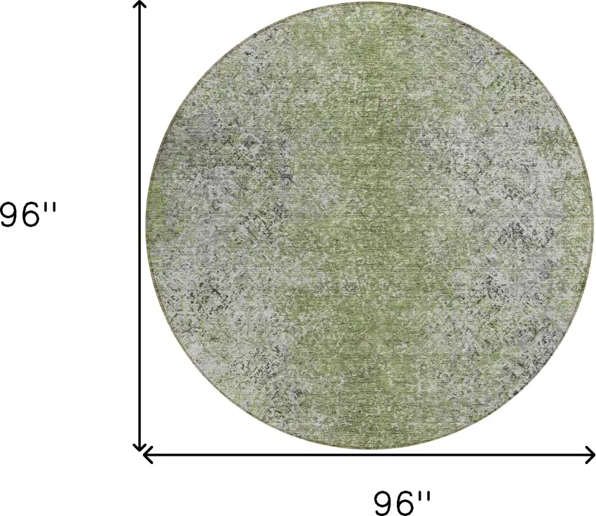 8' Fern Green Artichoke Green And Ivory Round Oriental Washable Indoor Outdoor Area Rug Photo 3