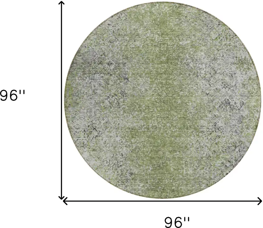 8' Fern Green Artichoke Green And Ivory Round Oriental Washable Indoor Outdoor Area Rug Photo 3