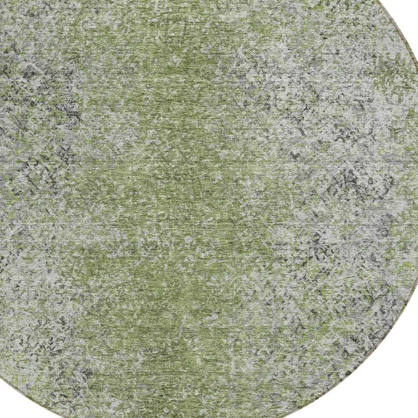 8' Fern Green Artichoke Green And Ivory Round Oriental Washable Indoor Outdoor Area Rug Photo 4