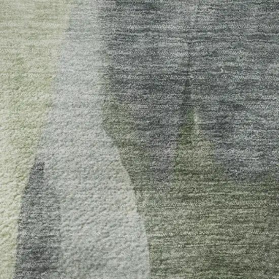 8' Fern Green Beige And Gray Abstract Washable Round Rug With UV Protection Photo 9