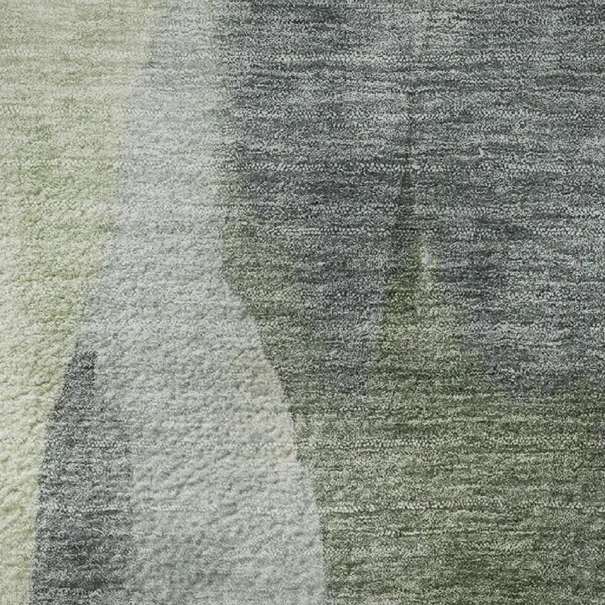 8' Fern Green Beige And Gray Abstract Washable Round Rug With UV Protection Photo 9