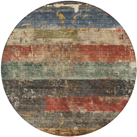 8' Fern Green Black And Terra Cotta Round Striped Washable Indoor Outdoor Area Rug Photo 2