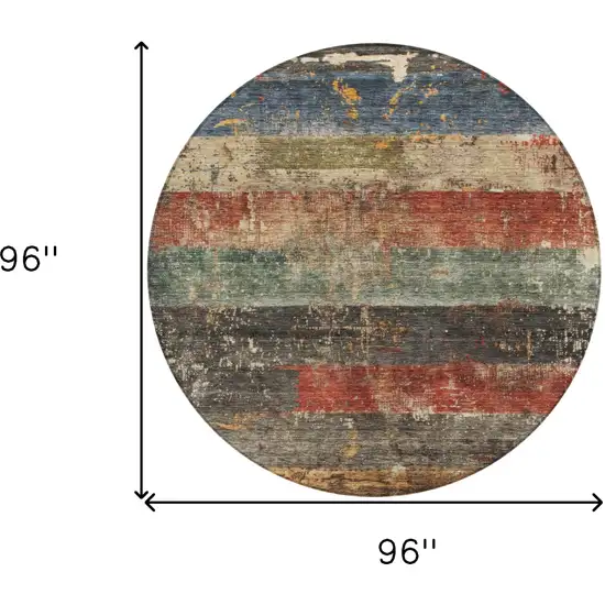 8' Fern Green Black And Terra Cotta Round Striped Washable Indoor Outdoor Area Rug Photo 3