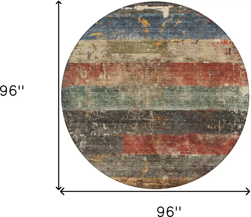 8' Fern Green Black And Terra Cotta Round Striped Washable Indoor Outdoor Area Rug Photo 3