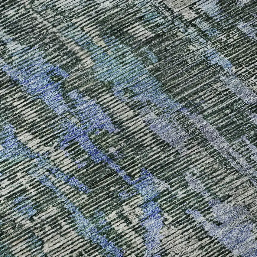 8' Fern Green Blue And Beige Abstract Washable Area Rug With UV Protection Photo 9