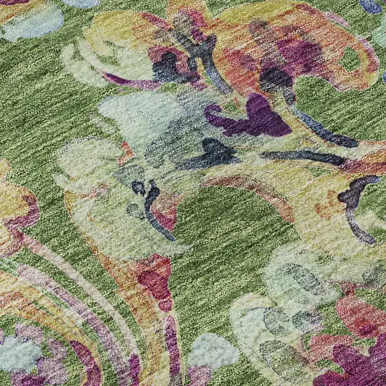 8' Fern Green Blue And Pink Paisley Washable Round Rug With UV Protection Photo 9