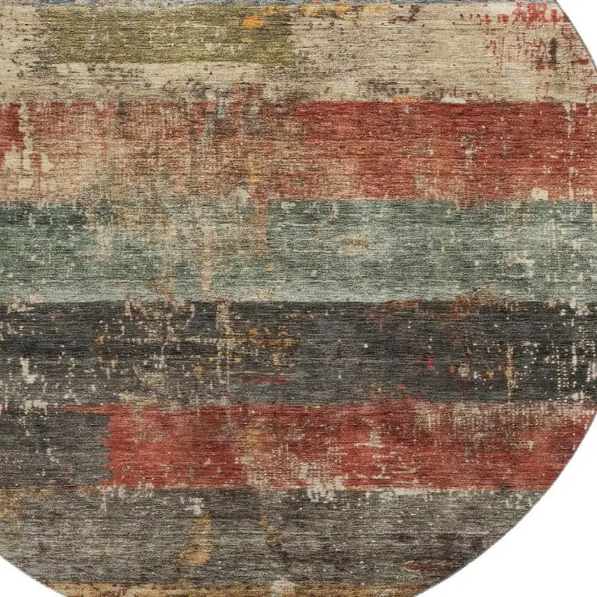 8' Fern Green Blue And Red Striped Washable Round Rug With UV Protection Photo 2