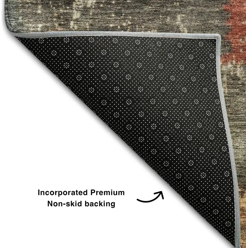 8' Fern Green Blue And Red Striped Washable Round Rug With UV Protection Photo 5