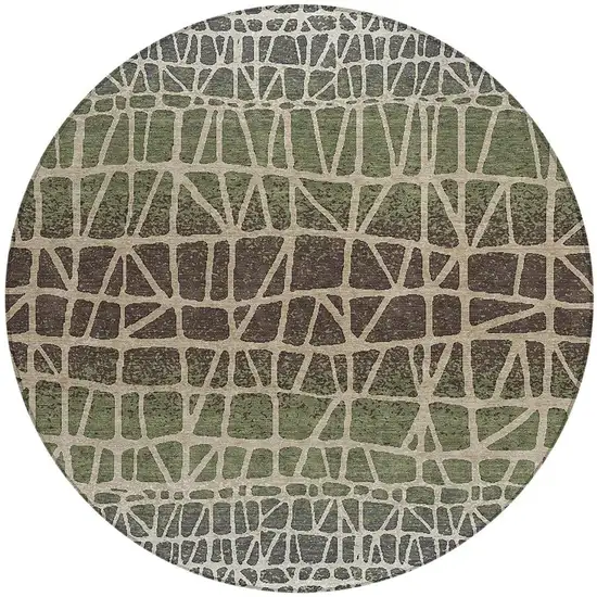 8' Fern Green Brown And Beige Round Geometric Washable Indoor Outdoor Area Rug Photo 3