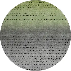 Photo of 8' Fern Green Charcoal And Silver Abstract Washable Round Rug With UV Protection