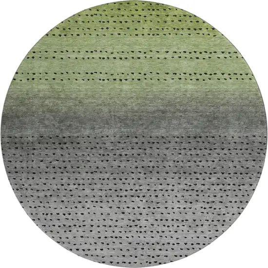 8' Fern Green Charcoal And Silver Abstract Washable Round Rug With UV Protection Photo 1