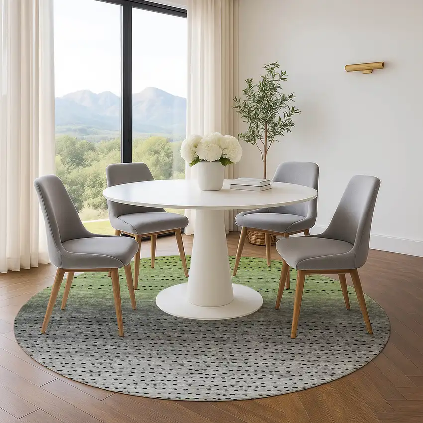 8' Fern Green Charcoal And Silver Abstract Washable Round Rug With UV Protection Photo 5