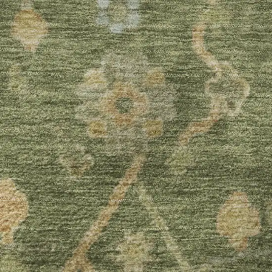 8' Fern Green Gold And Blue Floral Washable Round Rug With UV Protection Photo 8