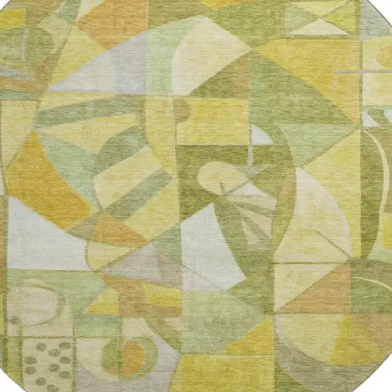 8' Fern Green Gold And Ivory Abstract Washable Round Rug With UV Protection Photo 2