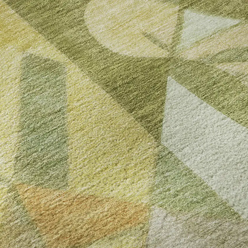 8' Fern Green Gold And Ivory Abstract Washable Round Rug With UV Protection Photo 8