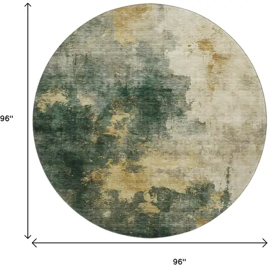 8' Fern Green Gold And Silver Abstract Washable Round Rug With UV Protection Photo 8