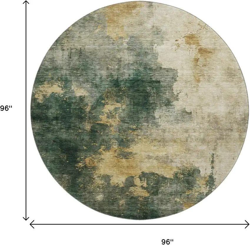 8' Fern Green Gold And Silver Abstract Washable Round Rug With UV Protection Photo 8