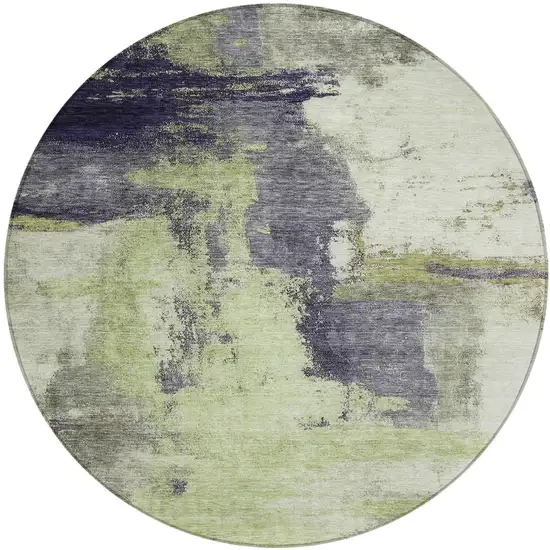 8' Fern Green Gray And Black Round Abstract Washable Indoor Outdoor Area Rug Photo 2