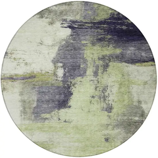8' Fern Green Gray And Black Round Abstract Washable Indoor Outdoor Area Rug Photo 6