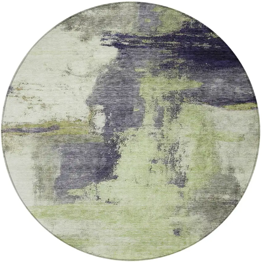 8' Fern Green Gray And Black Round Abstract Washable Indoor Outdoor Area Rug Photo 6