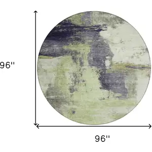 Photo of 8' Fern Green Gray And Black Round Abstract Washable Indoor Outdoor Area Rug