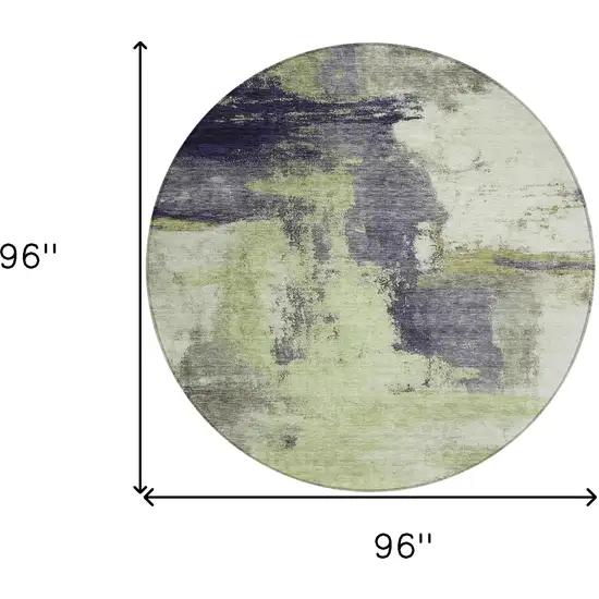 8' Fern Green Gray And Black Round Abstract Washable Indoor Outdoor Area Rug Photo 9